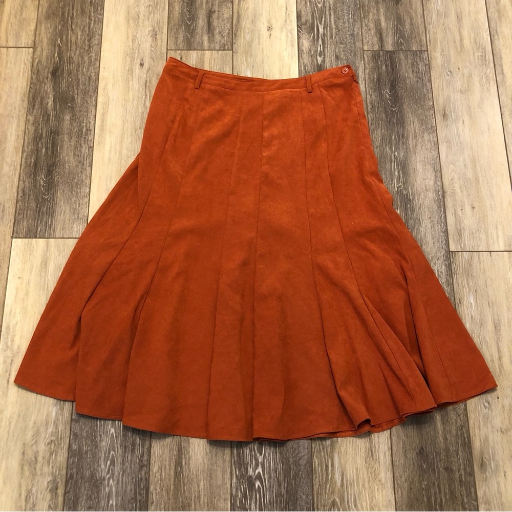 LAURA SCOTT Orange Suede Like Bohemian Pleated Ruffled Skirt Size 12 GUC!!